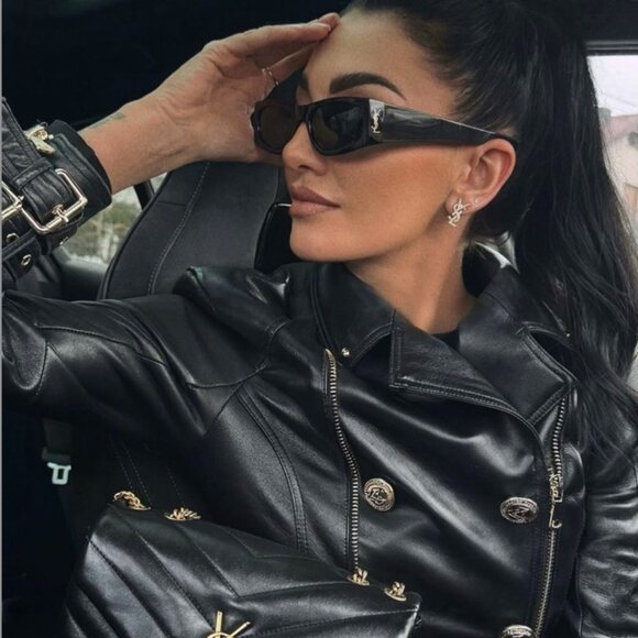 Saint Laurent SLM140 001 Sunglasses Black Rectangle Frame, Black Lenses - Picture 1 of 12